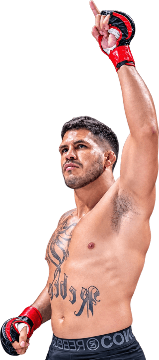 Kevem Catini in red gloves, pointing up
