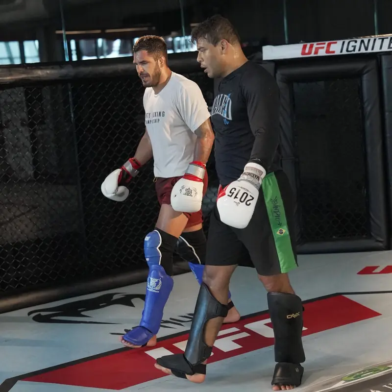 Kevem treina no cage com um parceiro